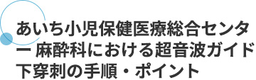 あいち小児保健医療総合センター 麻酔科における 超音波ガイド下穿刺の手順・ポイント