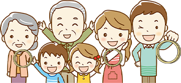 家族が健康で喜んでいる様子のイラスト