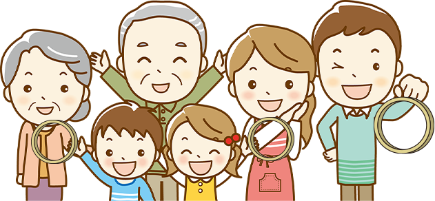 家族が健康で喜んでいる様子のイラスト